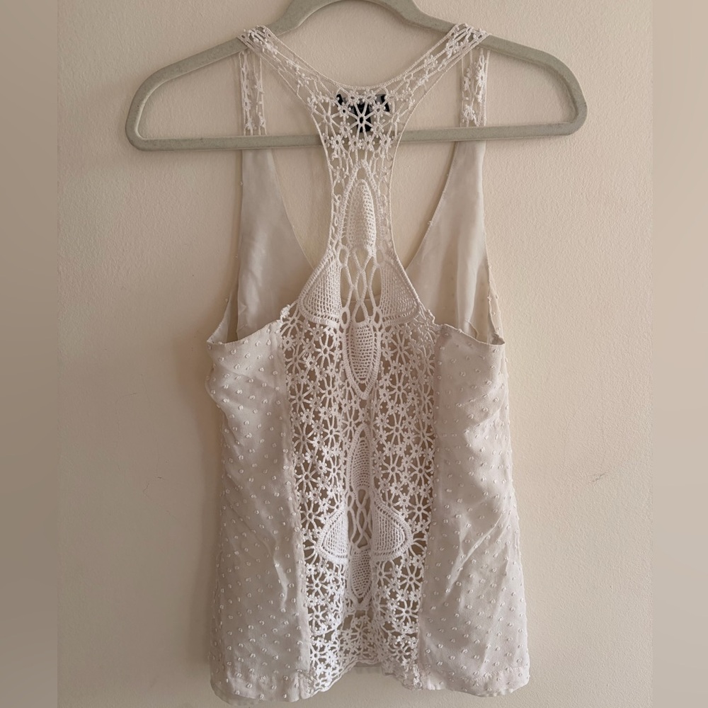 Vintage Bebe cream/white crochet back tank top size small